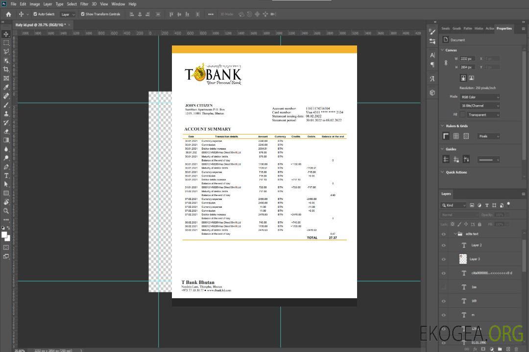 Relevé de la banque T du Bhoutan template Relevé de la banque T du Bhoutan template